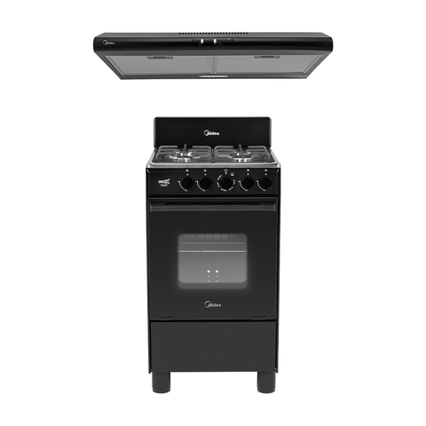 Estufa de piso con copete 20" InoxChef Negra + Campana de Pared 24” Slim Negro Mate