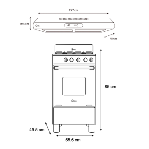 Estufa de piso con copete 20" InoxChef Negra + Campana de Pared 24” Slim Negro Mate