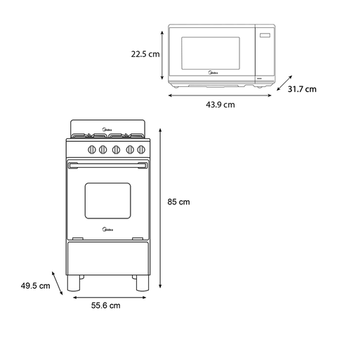 Estufa de piso con copete 20" InoxChef Negra + Horno de Microondas 0.7 Pies Cúbicos (20L) Negro Puerta Espejo