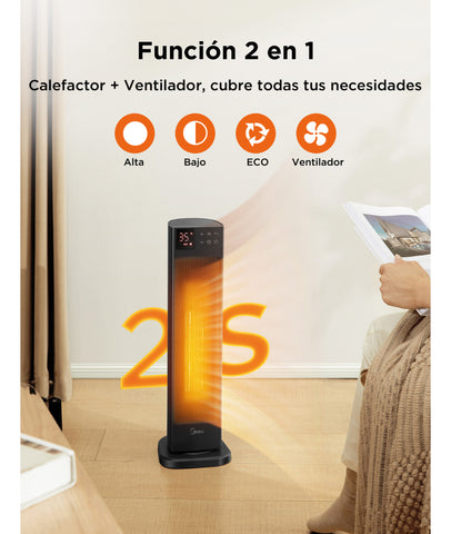 CALEFACTOR TORRE MIDEA MHC150RFBB 23 PULG DIGITAL CERAMICO negro 1