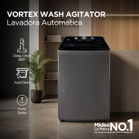 Lavadora Carga Superior Midea 22Kg Vortex Wash Agitador Gris