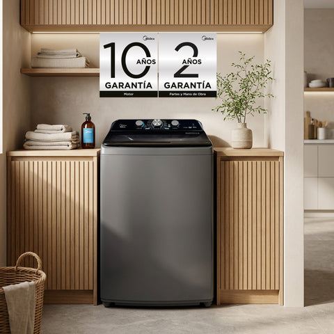 Lavadora Carga Superior Midea 22Kg Vortex Wash Agitador Gris