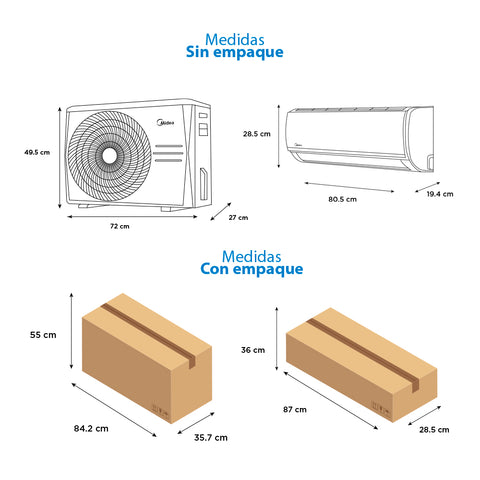 Minisplit Midea Inverter Solo frío  1 Tonelada (12,000 BTU's) 220V MAS12C2ECS