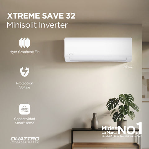 Minisplit Midea Inverter SEER 20, 1.5 Ton, Frío Calor, 220V