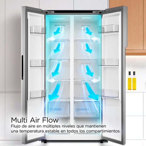 Refrigerador Midea Automático Side By Side Inverter Quattro Bru Steel 17 Pies Cúbicos con Wifi