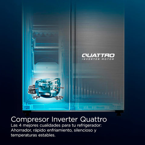 Refrigerador Midea Automático Side By Side Inverter Quattro Bru Steel 17 Pies Cúbicos con Wifi