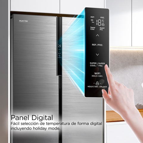 Refrigerador Midea Automático Side By Side Inverter Quattro Bru Steel 17 Pies Cúbicos con Wifi