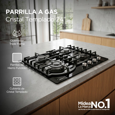 Parrilla de Gas Empotrable Midea 24” (60 cm) 4 Quemadores
