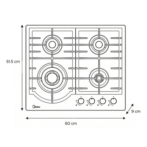 Parrilla de Gas Empotrable Midea 24” (60 cm) 4 Quemadores