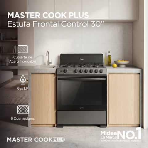 Estufa de piso Midea con copete 30" MASTER COOK Plus Negra