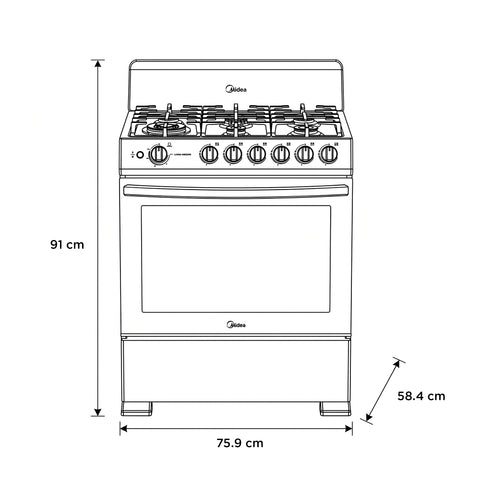 Estufa de piso Midea con copete 30" MASTER COOK Plus Negra