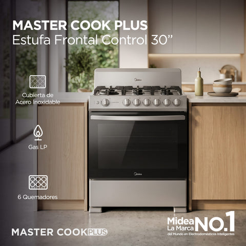 Estufa de piso Midea con copete 30¨ MASTER COOK Plus Silver