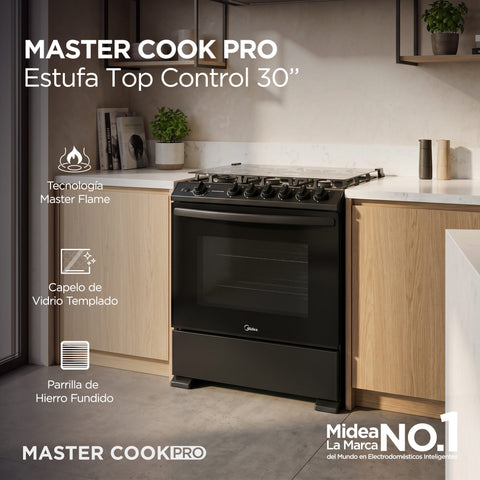 Estufa de piso Midea con capelo 30¨ MASTER COOK Pro Negra