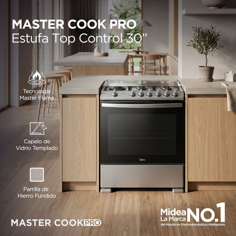 Estufa  de Piso Midea con Capelo 30" MASTER COOK Silver