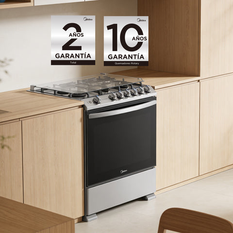 Estufa  de Piso Midea con Capelo 30" MASTER COOK Silver