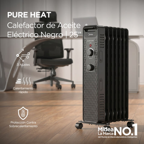 Calefactor Eléctrico Midea Pure Heat de Aceite Negro 25'