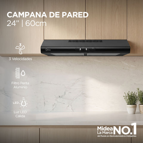 Campana De Pared Midea 24 Slim  Negra Mate