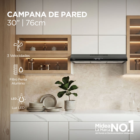 Campana de Pared 30' Midea Negro Mate