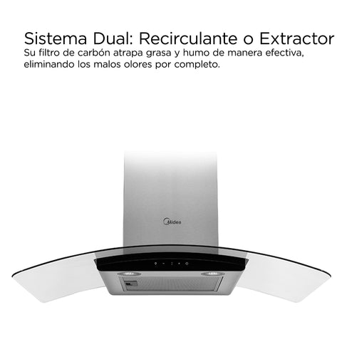 Campana Decorativa de Pared 36 Midea Vidrio Templado Curvo