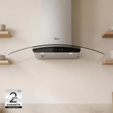 Campana Decorativa de Pared 36 Midea Vidrio Templado Curvo