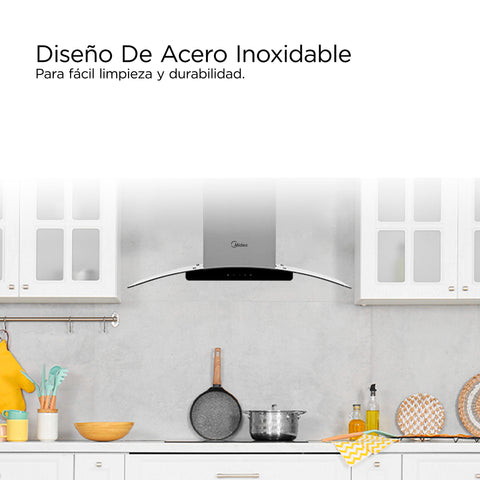 Campana Decorativa de Pared 36 Midea Vidrio Templado Curvo