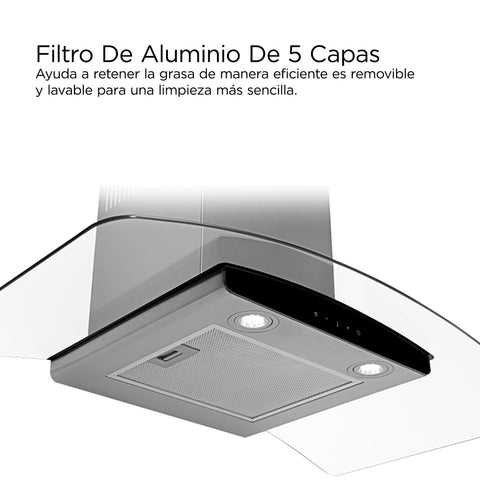 Campana Decorativa de Pared 36 Midea Vidrio Templado Curvo