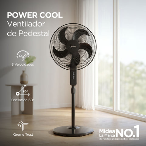 Ventilador Midea De Pedestal 3 en 1 piso, Pared, Mesa, 5 Aspas, 3 Vel Negro