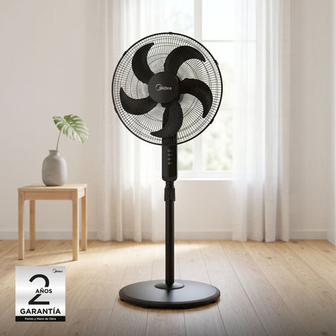 Ventilador Midea De Pedestal 3 en 1 piso, Pared, Mesa, 5 Aspas, 3 Vel Negro