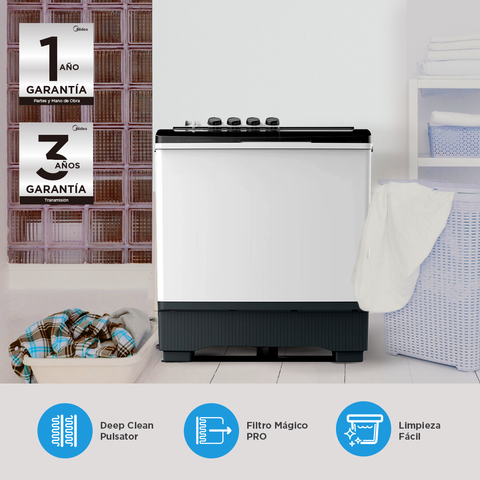 Lavadora Semiautomática Midea Dos Tinas 13Kg Twin Force Pulsator Blanca Midea MT100W130/W-MX