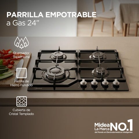Parrilla Empotrable a Gas 24 Midea Cristal Templado