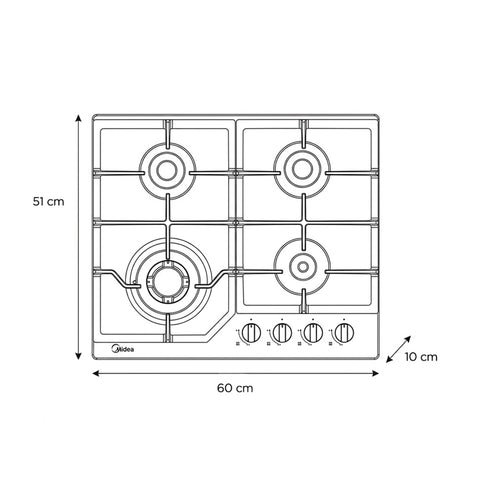 Parrilla Empotrable a Gas 24 Midea Cristal Templado